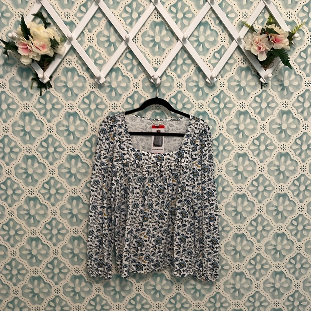 Lucky brand peasant boho top - cream/blue